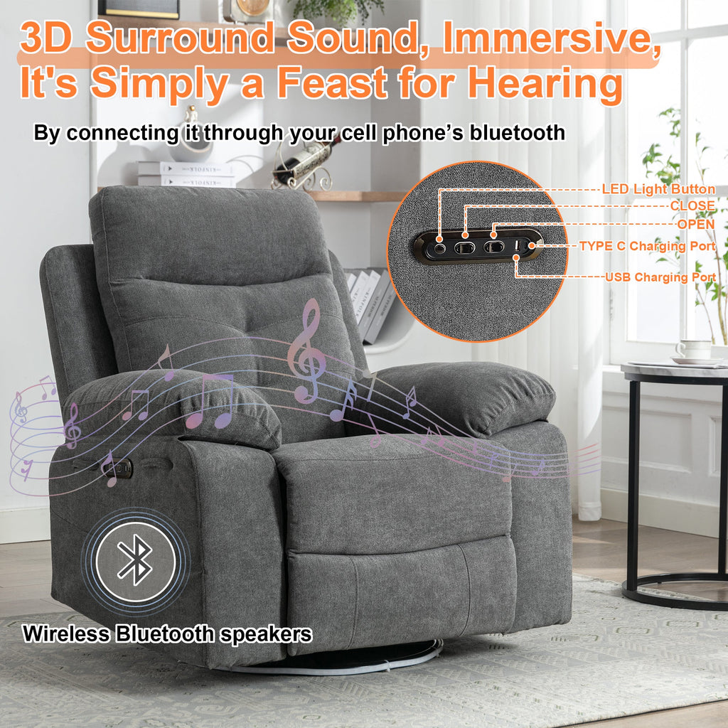 Power Recliner Glider Chair with Bluetooth & LED