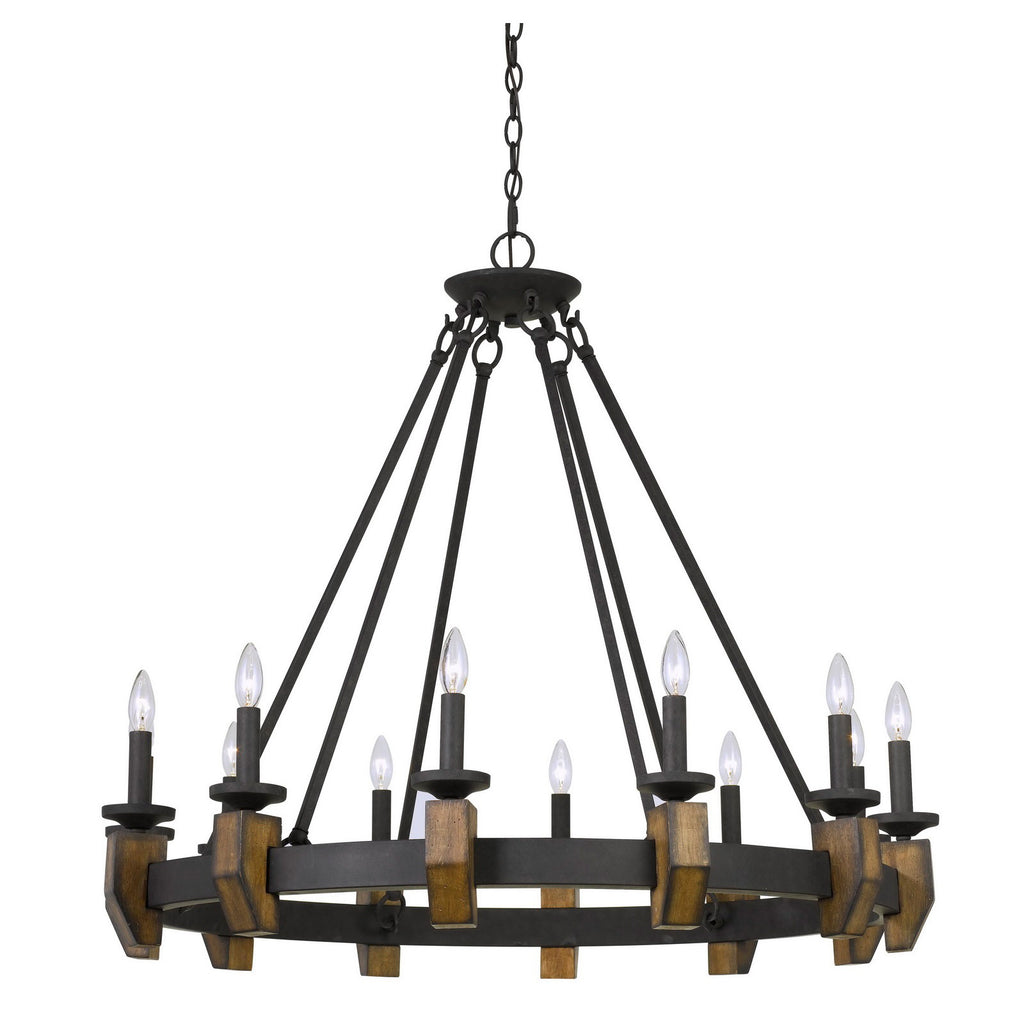 Cal Lighting Cruz 12-Light Metal & Wood Chandelier- Bronze/Wood