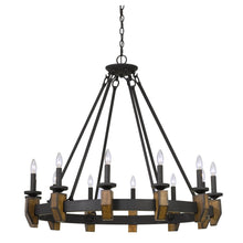 Load image into Gallery viewer, Cal Lighting Cruz 12-Light Metal &amp; Wood Chandelier- Bronze/Wood