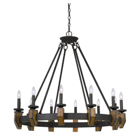 Cal Lighting Cruz 12-Light Metal & Wood Chandelier- Bronze/Wood