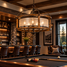 Load image into Gallery viewer, Cal Lighting Five-Light Round Wood &amp; Metal Chandelier - Dark Bronze