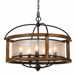 Cal Lighting Five-Light Round Wood & Metal Chandelier - Dark Bronze