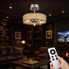 Load image into Gallery viewer, Remote controlled, dimmable, 6 speed Breezy Meadow Ultra Quiet Fan light with updraft and downdraft.