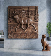 Load image into Gallery viewer, Wooden Deer - Elk 3D Wood Relief Wall Art