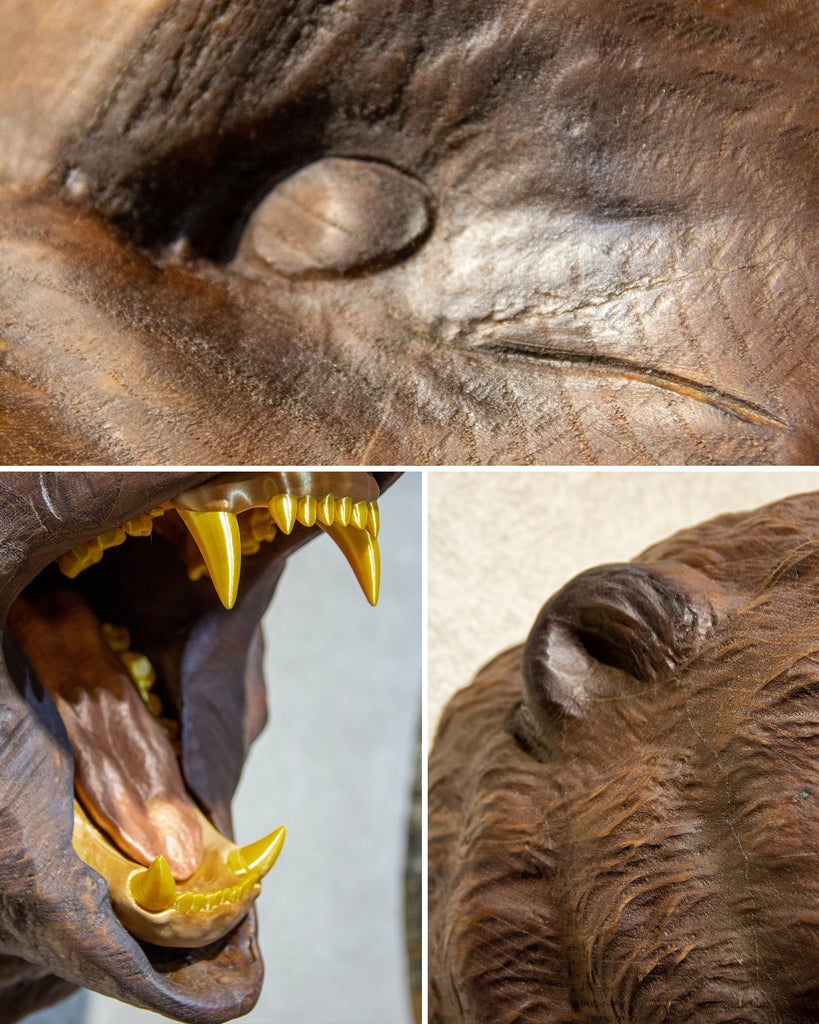 Hand-Carved Walnut Bear Wall Mount | Luxury Rustic Lodge & ManCave Decor