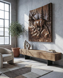 Wooden Deer - Elk 3D Wood Relief Wall Art