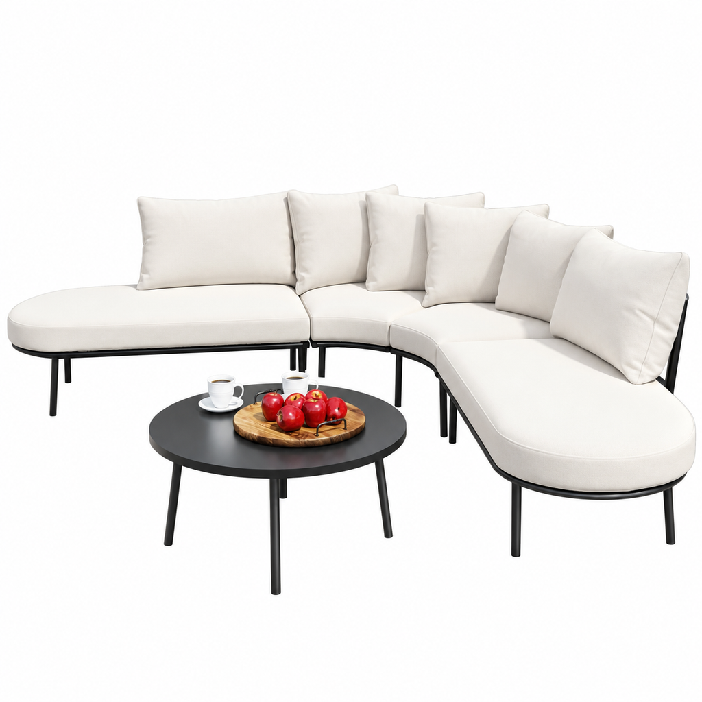 Half-Moon 6-Person Curved Outdoor Sofa Set with Coffee Table