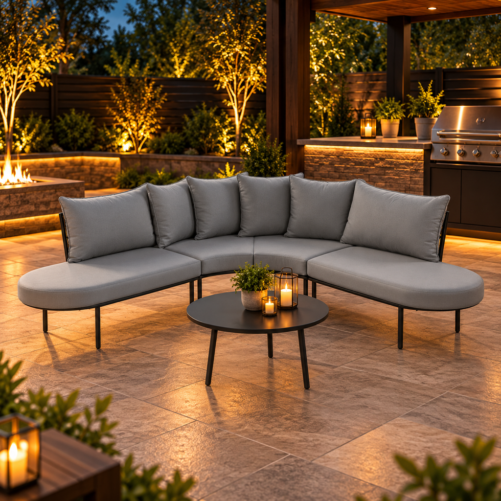Half-Moon 6-Person Curved Outdoor Sofa Set with Coffee Table