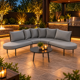 Half-Moon 6-Person Curved Outdoor Sofa Set with Coffee Table