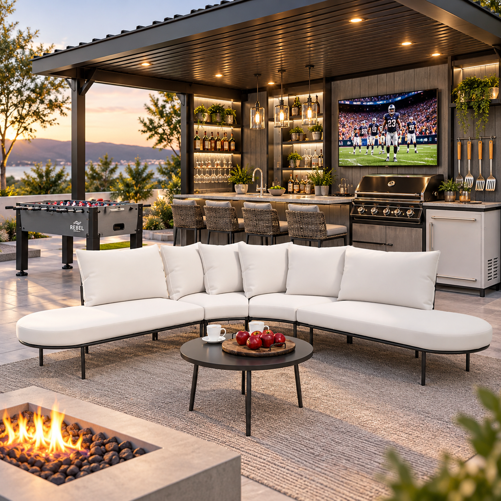 Half-Moon 6-Person Curved Outdoor Sofa Set with Coffee Table