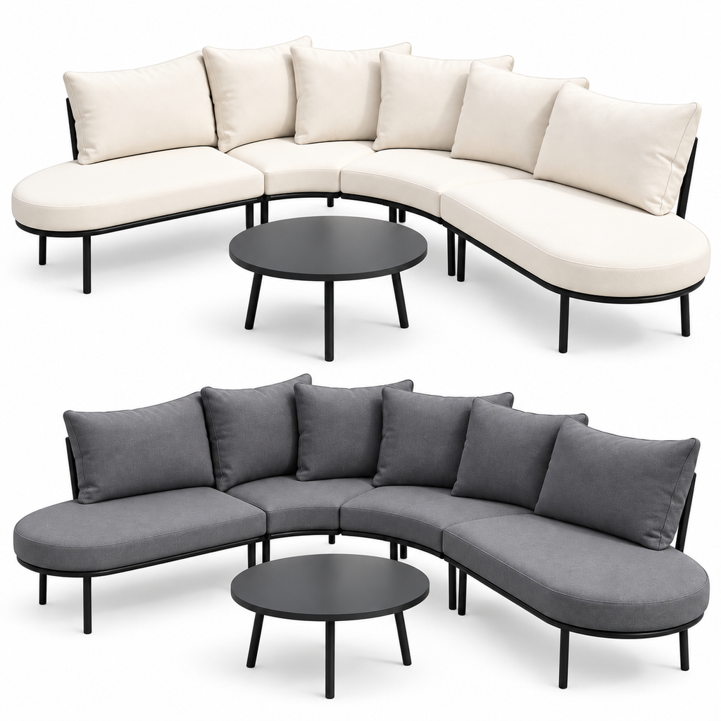 Half-Moon 6-Person Curved Outdoor Sofa Set with Coffee Table