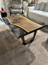Load image into Gallery viewer, Epoxy Live Edge Coffee Table with Wooden U Leg