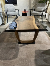 Load image into Gallery viewer, Epoxy Live Edge Coffee Table with Wooden U Leg