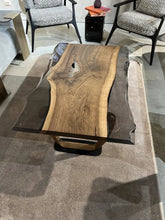 Load image into Gallery viewer, Epoxy Live Edge Coffee Table with Wooden U Leg