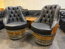 Load image into Gallery viewer, Luxury Whiskey &amp; Wine Barrel Captain Chair — Memory Foam, Brown Upholstery (October Pre-Order)