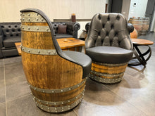 Load image into Gallery viewer, Luxury Whiskey &amp; Wine Barrel Captain Chair — Memory Foam, Brown Upholstery (October Pre-Order)