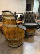 Load image into Gallery viewer, Luxury Whiskey &amp; Wine Barrel Captain Chair — Memory Foam, Brown Upholstery (October Pre-Order)
