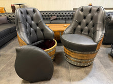 Load image into Gallery viewer, Luxury Whiskey &amp; Wine Barrel Captain Chair — Memory Foam, Brown Upholstery (October Pre-Order)
