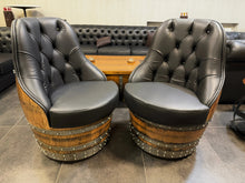 Load image into Gallery viewer, Luxury Whiskey &amp; Wine Barrel Captain Chair — Memory Foam, Brown Upholstery (October Pre-Order)