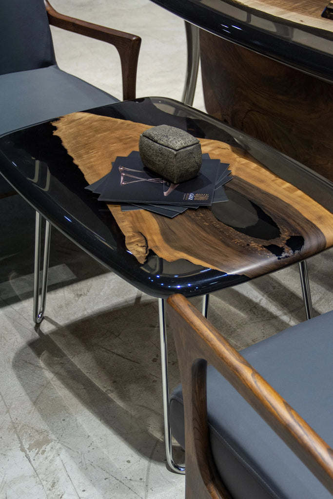 Luxury D-Shaped Walnut & Epoxy Executive Desk