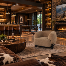 Load image into Gallery viewer, Lawler Bouclé Barrel Back Accent Chair – Brown &amp; Black