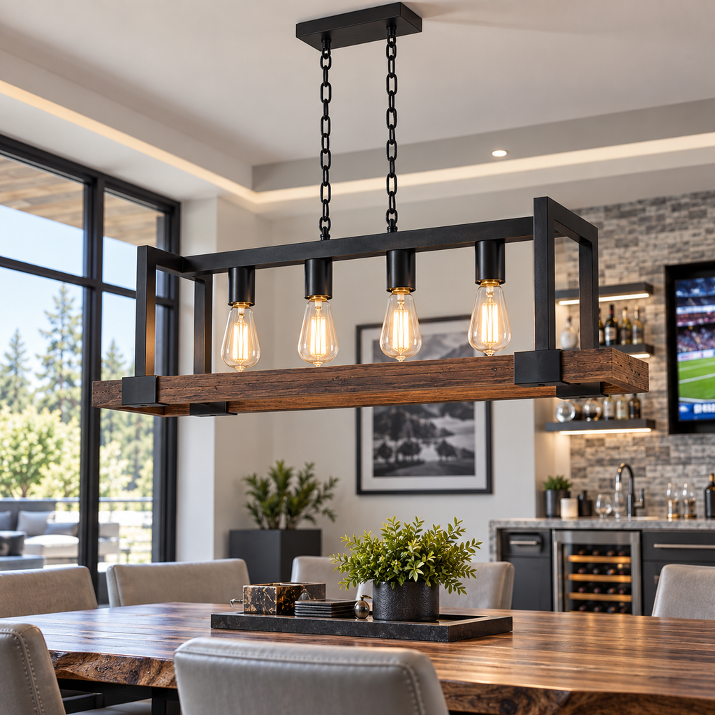 Antonio 4-Light Wood & Black Linear Chandelier