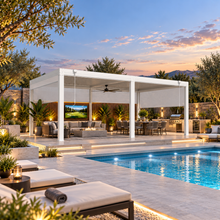 Load image into Gallery viewer, Louvered Aluminum Pergola with Adjustable Roof &amp; Privacy Screens