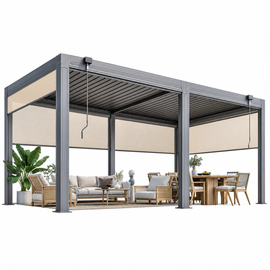 Louvered Aluminum Pergola with Adjustable Roof & Privacy Screens