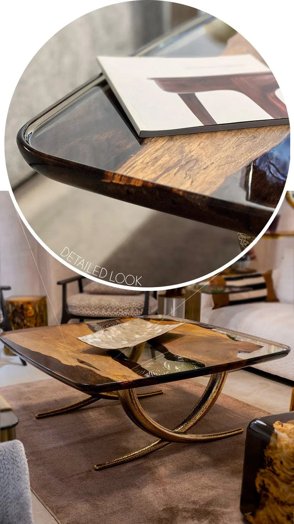 Luxurious Ivory Shaped Epoxy Resin Dining Room Coffee Table