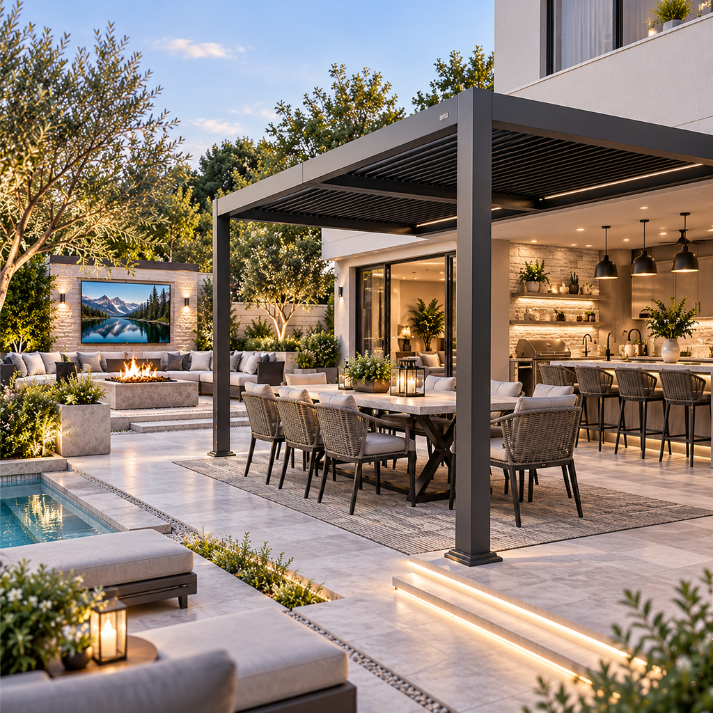10 x 12 FT Wall-Mounted Aluminum Louvered Pergola