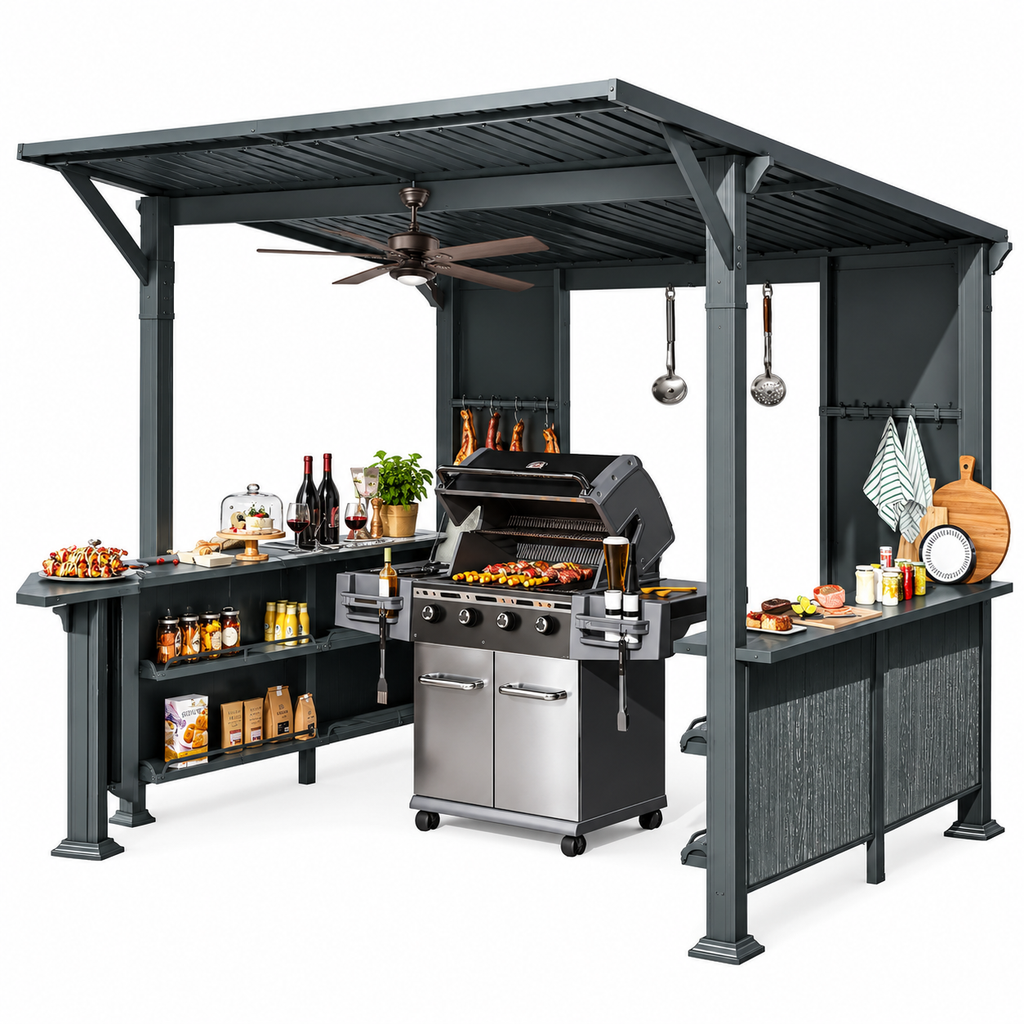 Modern Slanted Hardtop Alloy Steel Grill Gazebo