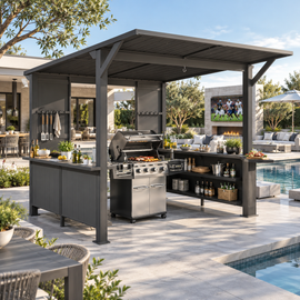 Modern Slanted Hardtop Alloy Steel Grill Gazebo