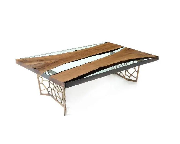 Custom Resin River Walnut Coffee Table | Voronoi Collection