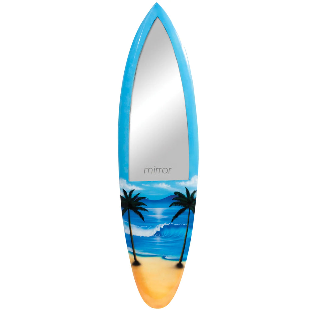 Hand-Painted Acacia Wood Surfboard Wall Mirror