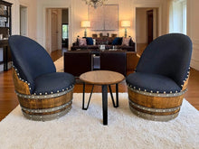 Load image into Gallery viewer, Whiskey &amp; Wine Barrel Modern Table Set — Table and Chairs, Reclaimed Oak