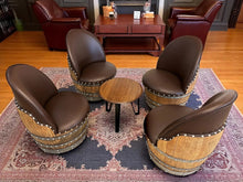 Load image into Gallery viewer, Whiskey &amp; Wine Barrel Modern Table Set — Table and Chairs, Reclaimed Oak