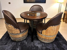 Load image into Gallery viewer, Whiskey &amp; Wine Barrel Steel-Leg Table Set — 3 Chairs, Modern Build