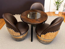 Load image into Gallery viewer, Whiskey &amp; Wine Barrel Steel-Leg Table Set — 3 Chairs, Modern Build