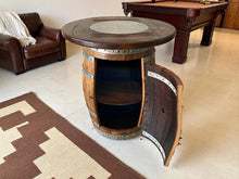 Load image into Gallery viewer, Whiskey &amp; Wine Barrel Pub Set — 4 Stools, Counter Height, Cabinet Storage