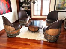 Load image into Gallery viewer, Whiskey &amp; Wine Barrel Coffee Table — Glass Top, Hidden Storage