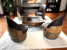 Load image into Gallery viewer, Whiskey &amp; Wine Barrel Coffee Table — Glass Top, Hidden Storage