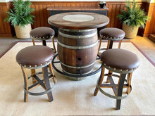 Load image into Gallery viewer, Whiskey &amp; Wine Barrel Bistro Pub Set — Glass Top, Foot Rail