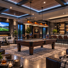 Load image into Gallery viewer, RAM Game Room Tahoe 79-Inch 4-Shade Amber Mica Billiard Light