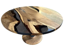 Load image into Gallery viewer, Custom Round Epoxy Resin Walnut Dining - Kitchen Table With Wood Base