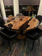 Load image into Gallery viewer, Custom Round Epoxy Resin Walnut Dining - Kitchen Table With Wood Base