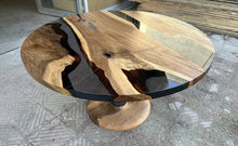 Load image into Gallery viewer, Custom Round Epoxy Resin Walnut Dining - Kitchen Table With Wood Base