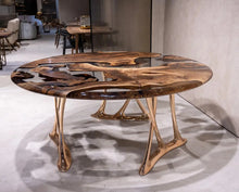 Load image into Gallery viewer, Luxury Round Walnut Dining Table with Rose Gold Aluminum Legs