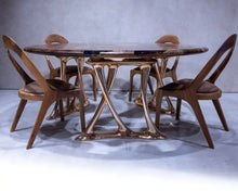 Load image into Gallery viewer, Luxury Round Walnut Dining Table with Rose Gold Aluminum Legs