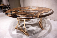 Load image into Gallery viewer, Luxury Round Walnut Dining Table with Rose Gold Aluminum Legs