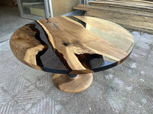 Load image into Gallery viewer, Custom Round Epoxy Resin Walnut Dining - Kitchen Table With Wood Base